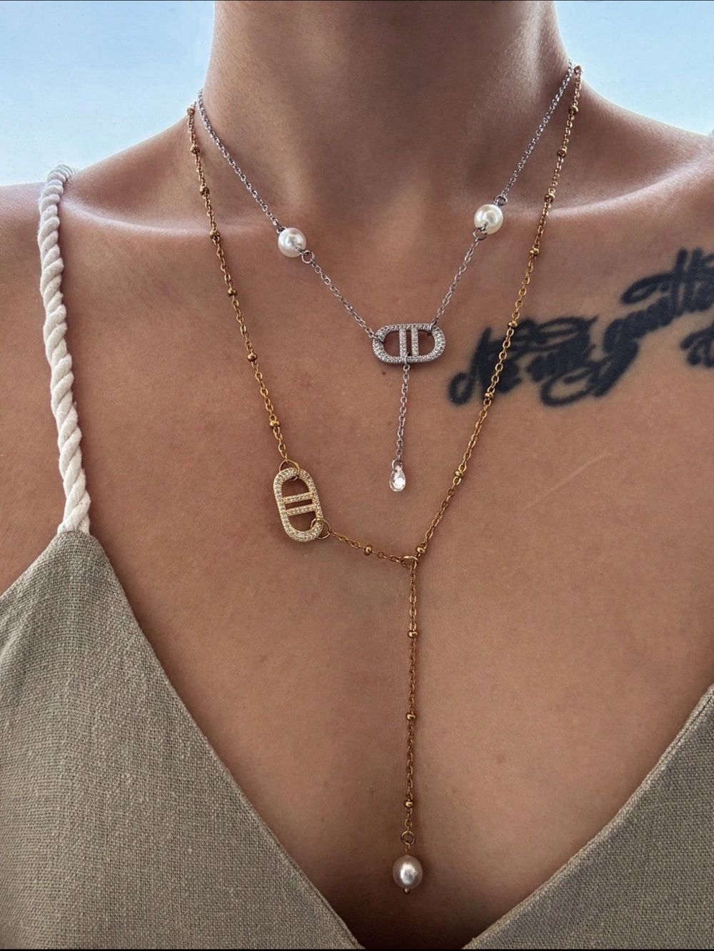 Kohl's Gold and Silver Layered Pearl Lariat Necklace Set